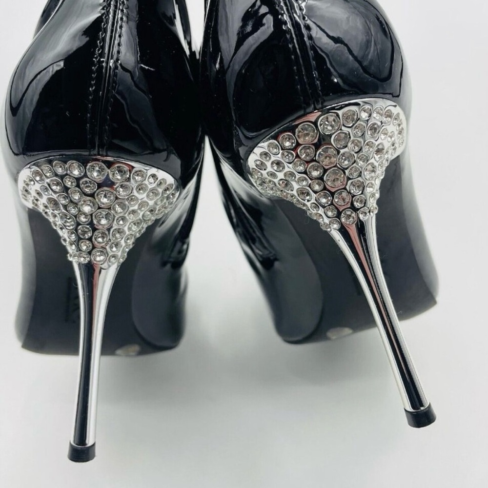 Black and Silver Stiletto Heels with Crystal Accents